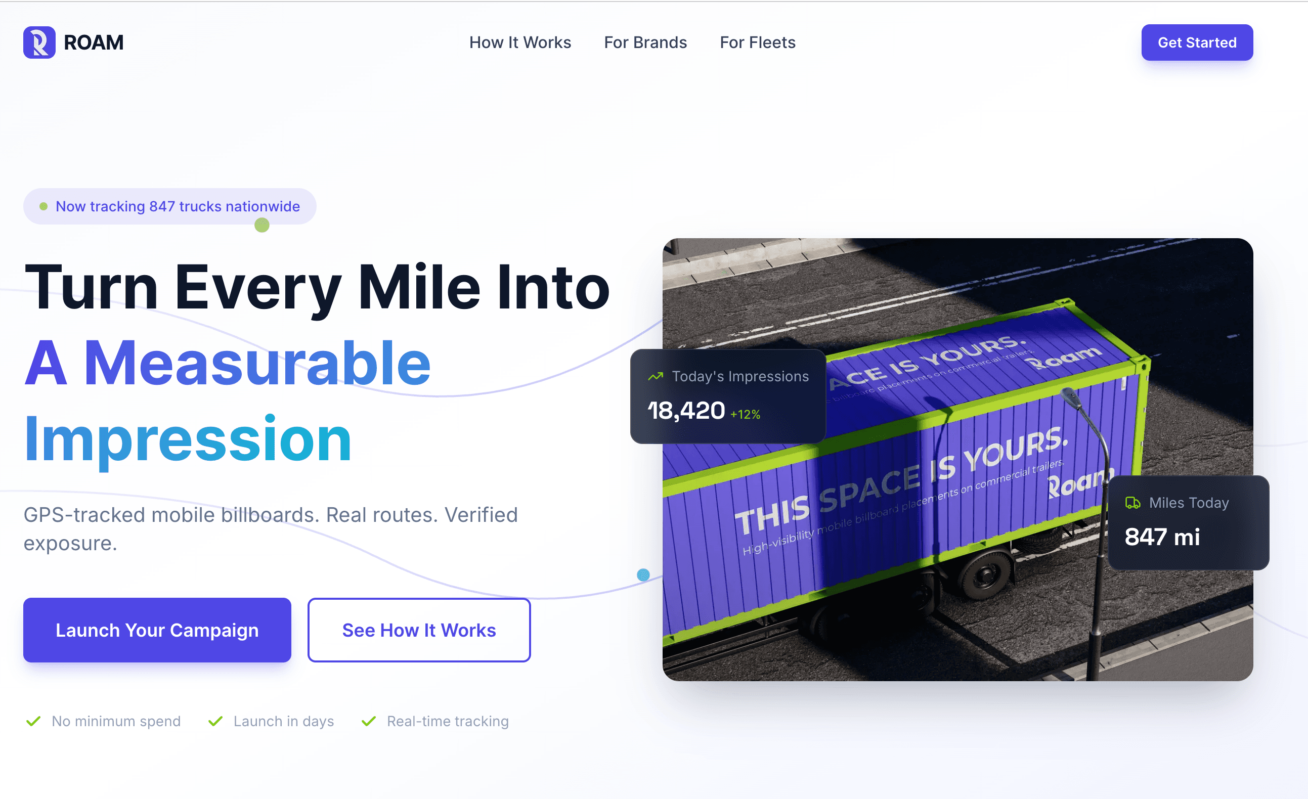 Screenshot of RoamHQ - GPS-Tracked Mobile Billboard Network